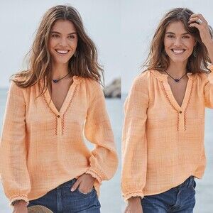 Sundance Gentle Breeze Cotton Gauzey Embroidered Long Sleeve  Blouse Size Small